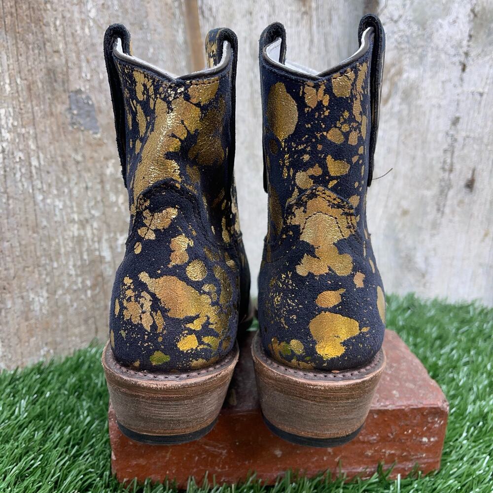 CoFi Leathers Charcoal Gold Metallic Short Cowboy Boots Women's 6 - Picture 6 of 8
